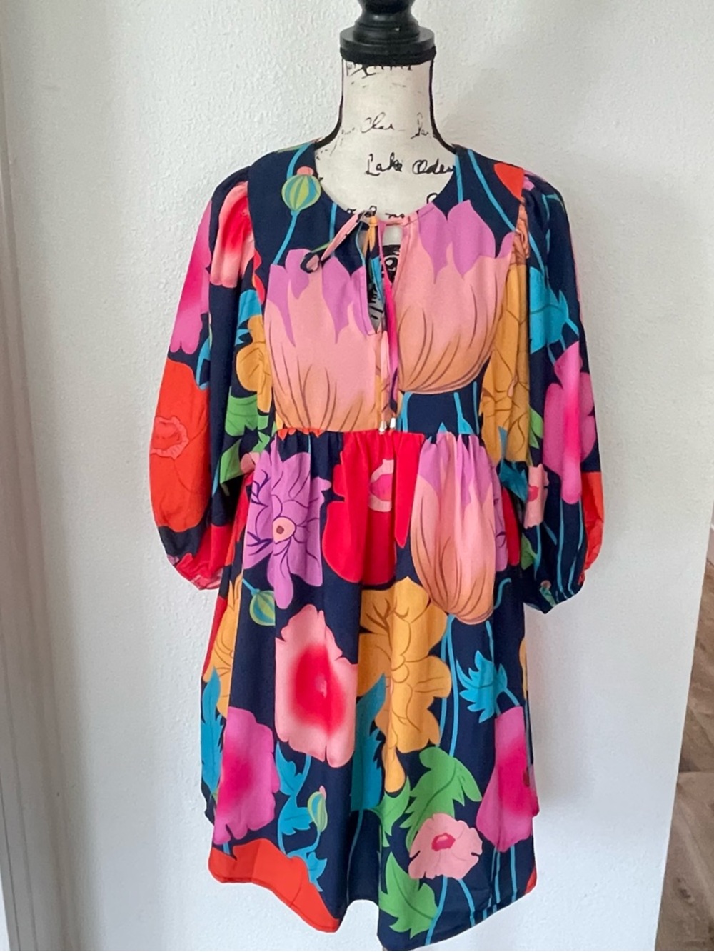 Entro Bold Floral Babydoll Dress - Blue, Pink, Yellow, Orange, Green - Picture 3 of 13
